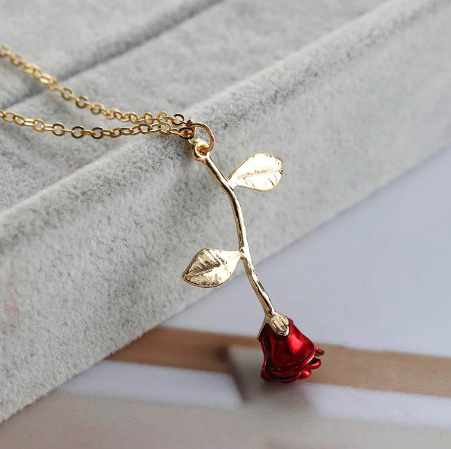Gold and Silver Red Rose Necklace